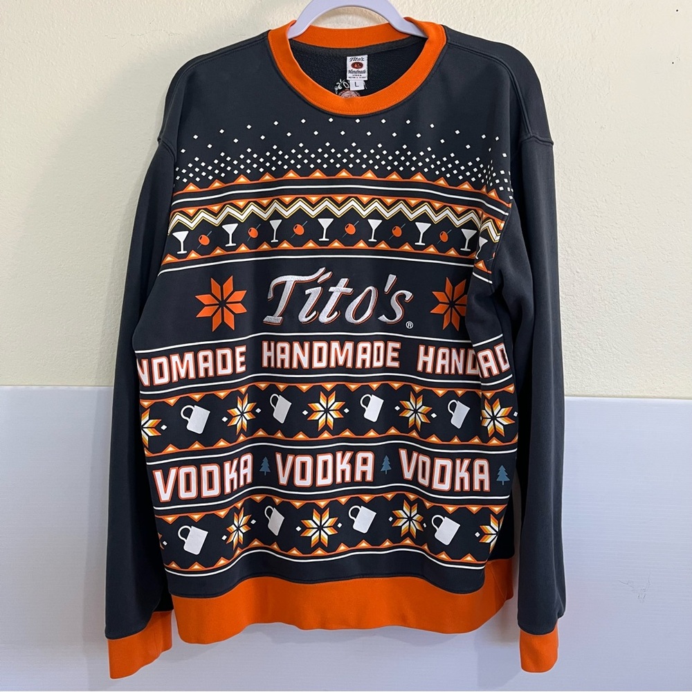 Tito’s Handmade Vodka Pullover Sweatshirt Black White Orange Size Large